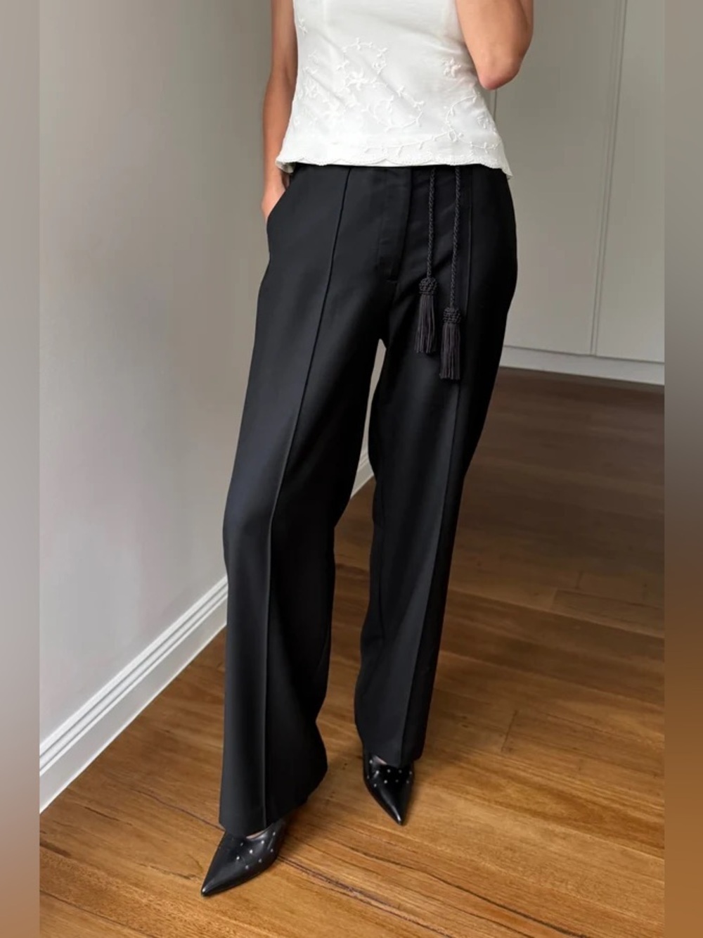 Posse NWT XS Elspeth Trouser Tassel Tie in Black Wool